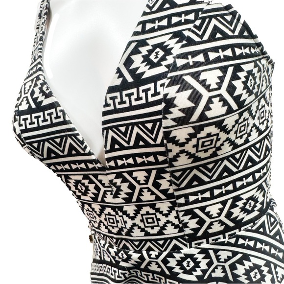 Express Aztec print plunge neck empire waist mini dress built in shorts! ❤️ - Picture 4 of 6